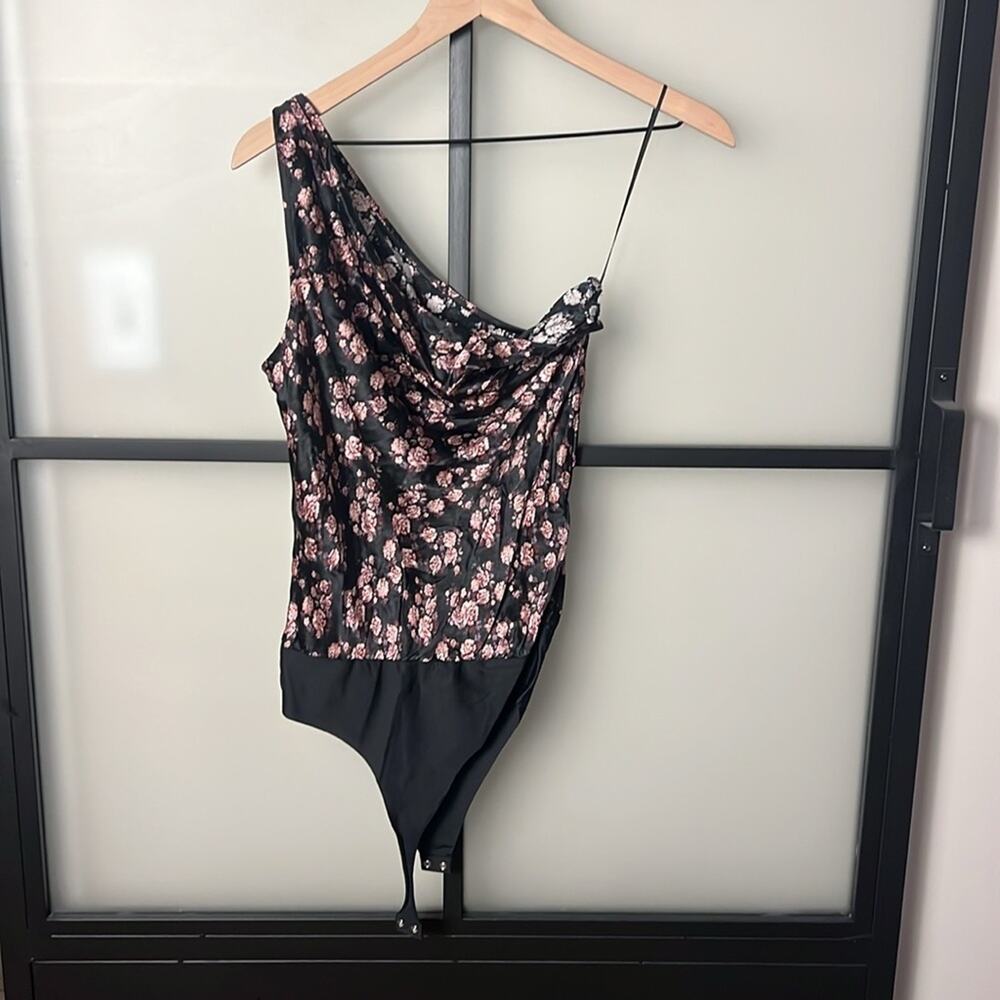 NWT Cami NYC Silk One Shoulder Bodysuit Blouse Floral QUARTZ GARDEN Sz Small
